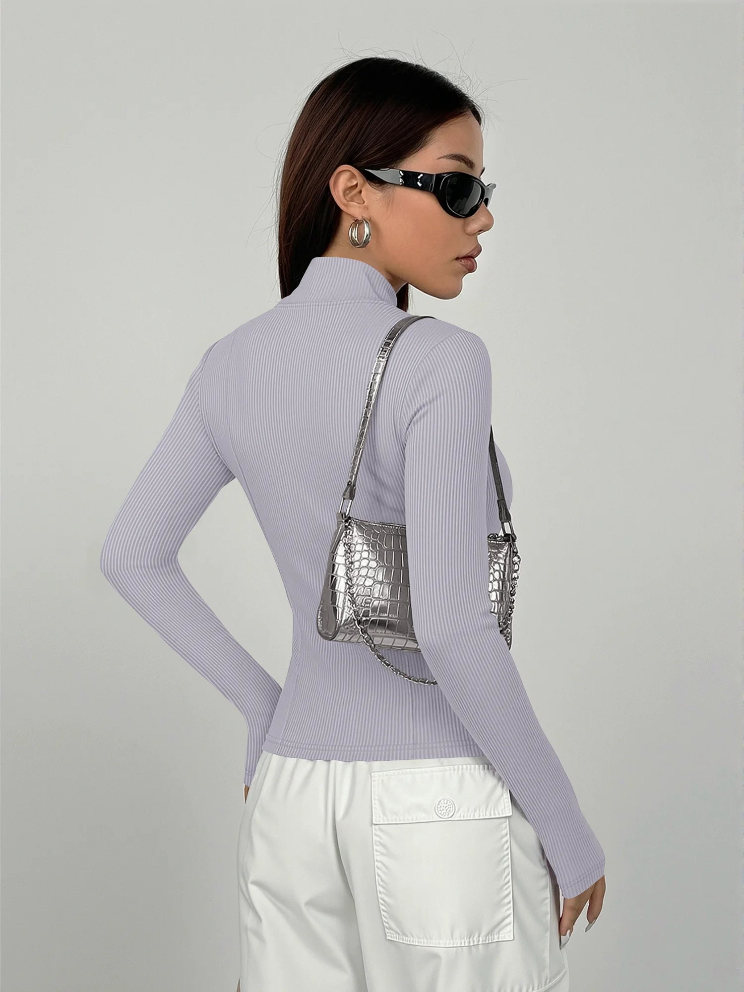 Ribbed Zip-Up Top — Slim Fit Long Sleeve Layer