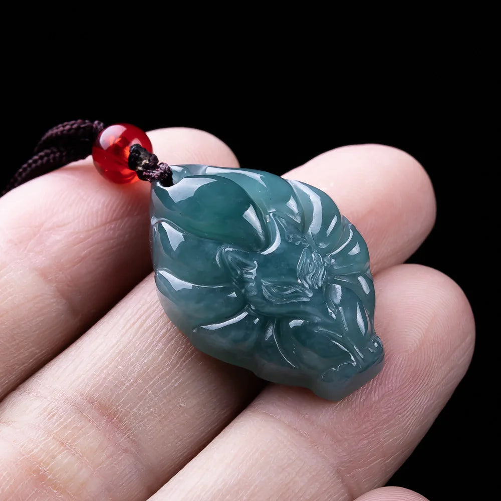 Jade Fox Pendant Necklace — Natural Burmese Jadeite Gemstone