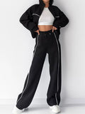 Stripe Motion Tracksuit — Women's Zip Jacket & Drawstring Pants Set