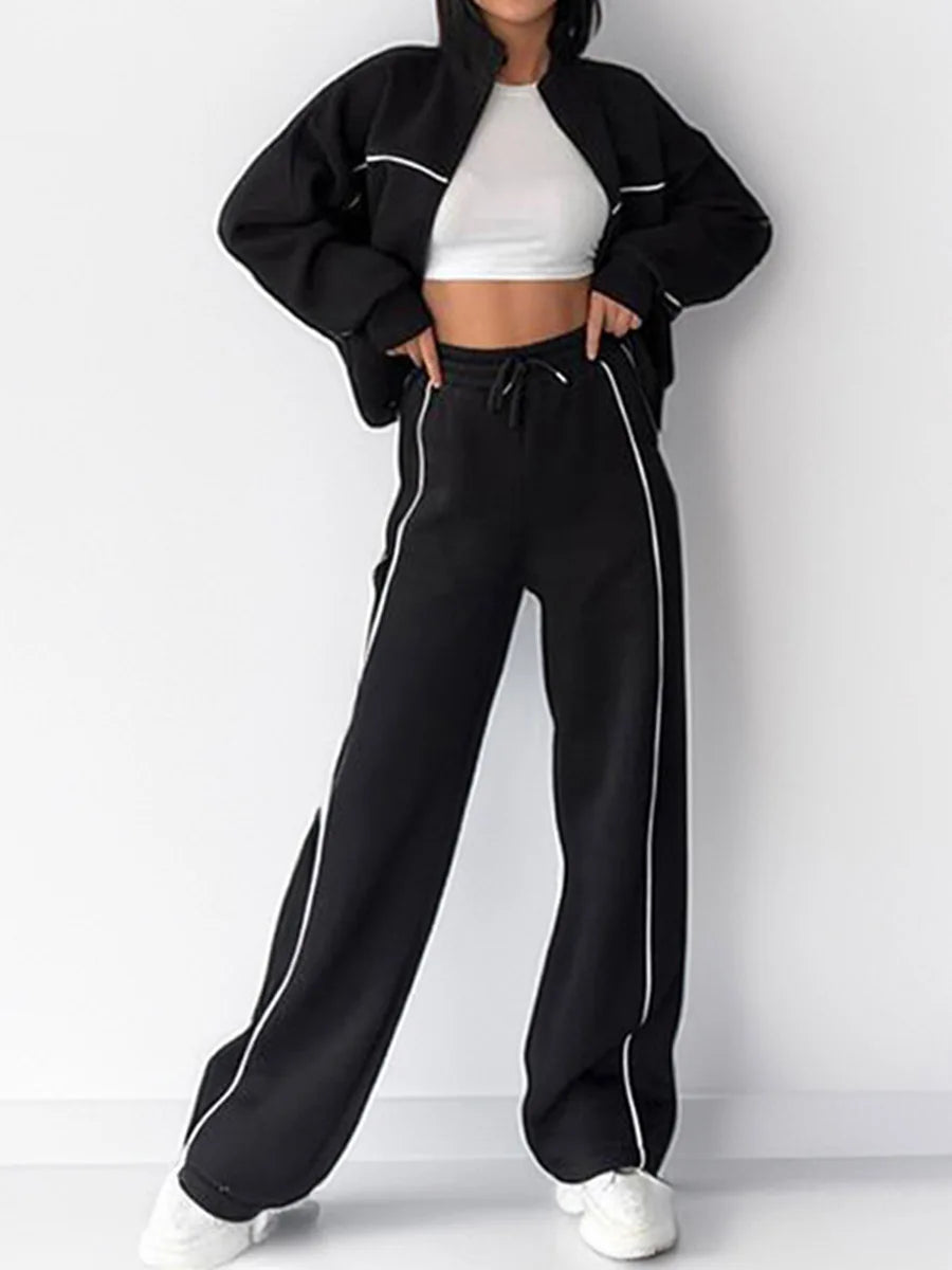 Stripe Motion Tracksuit — Women's Zip Jacket & Drawstring Pants Set