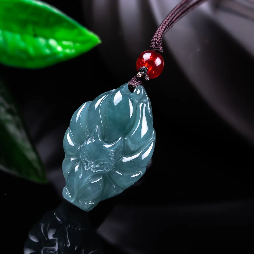 Jade Fox Pendant Necklace — Natural Burmese Jadeite Gemstone