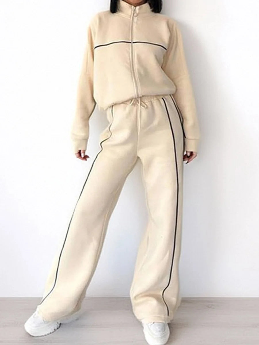 Stripe Motion Tracksuit — Women's Zip Jacket & Drawstring Pants Set