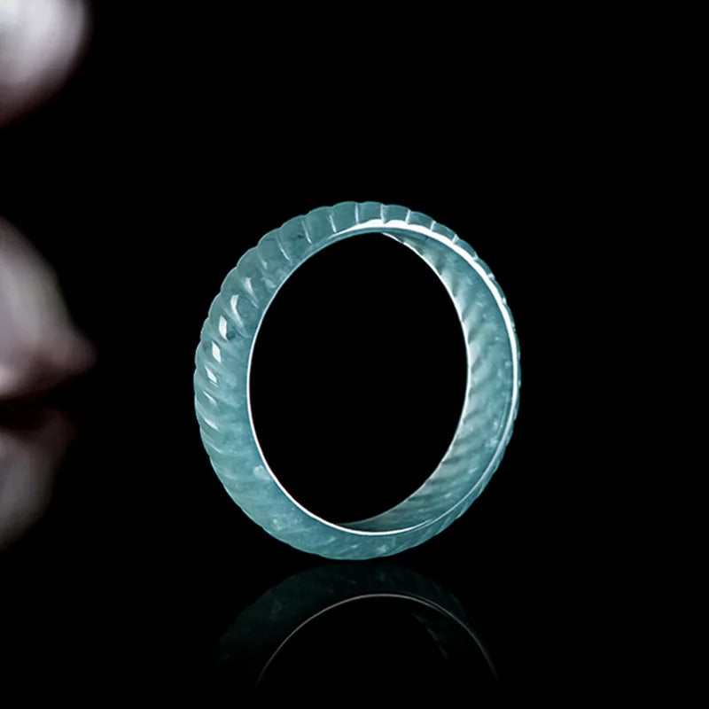 Jade Amulet Ring — Natural Burmese Jadeite Carved Ring