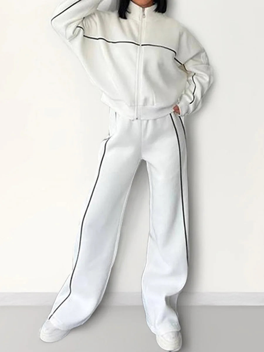 Stripe Motion Tracksuit — Women's Zip Jacket & Drawstring Pants Set