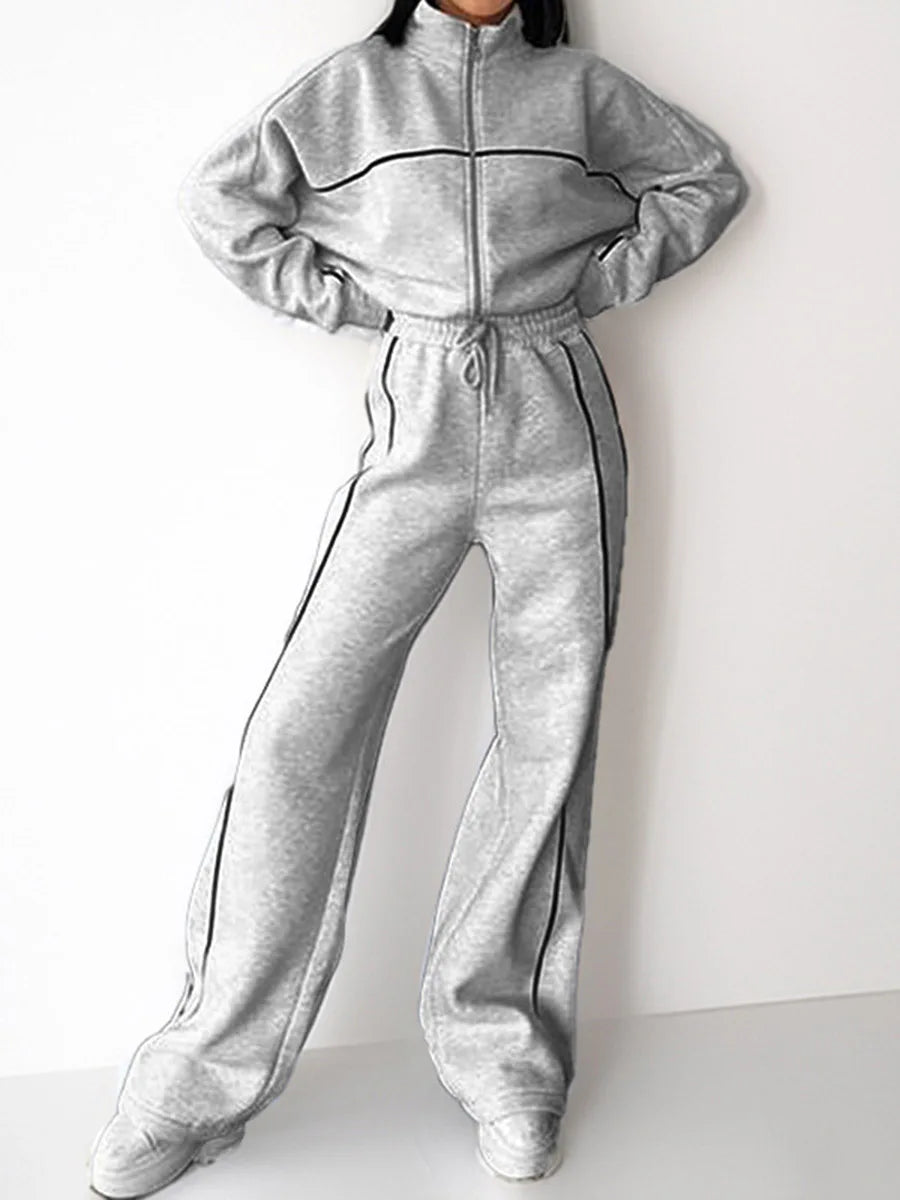 Stripe Motion Tracksuit — Women's Zip Jacket & Drawstring Pants Set