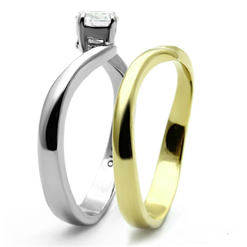 Anello Bicolore Oro e Argento con Zircone — Due Stili in Uno