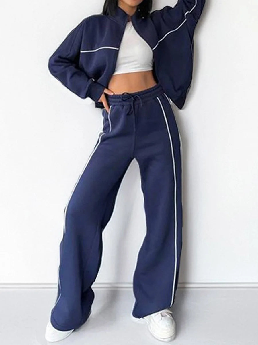 Stripe Motion Tracksuit — Women's Zip Jacket & Drawstring Pants Set