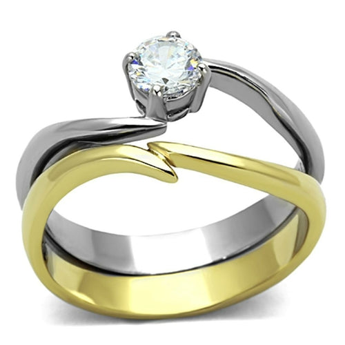 Anello Bicolore Oro e Argento con Zircone — Due Stili in Uno