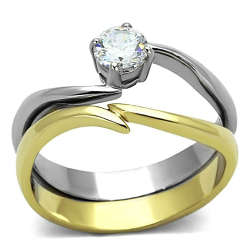 Anello Bicolore Oro e Argento con Zircone — Due Stili in Uno