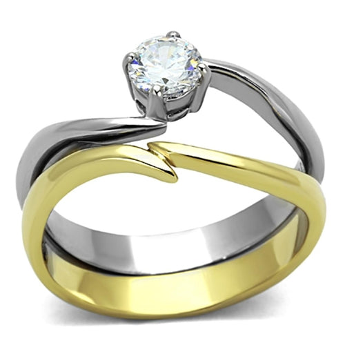 Anello Bicolore Oro e Argento con Zircone — Due Stili in Uno