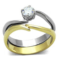 Anello Bicolore Oro e Argento con Zircone — Due Stili in Uno