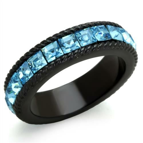 Anello Nero con Cristallo Blu — Stile Dark ed Elegante